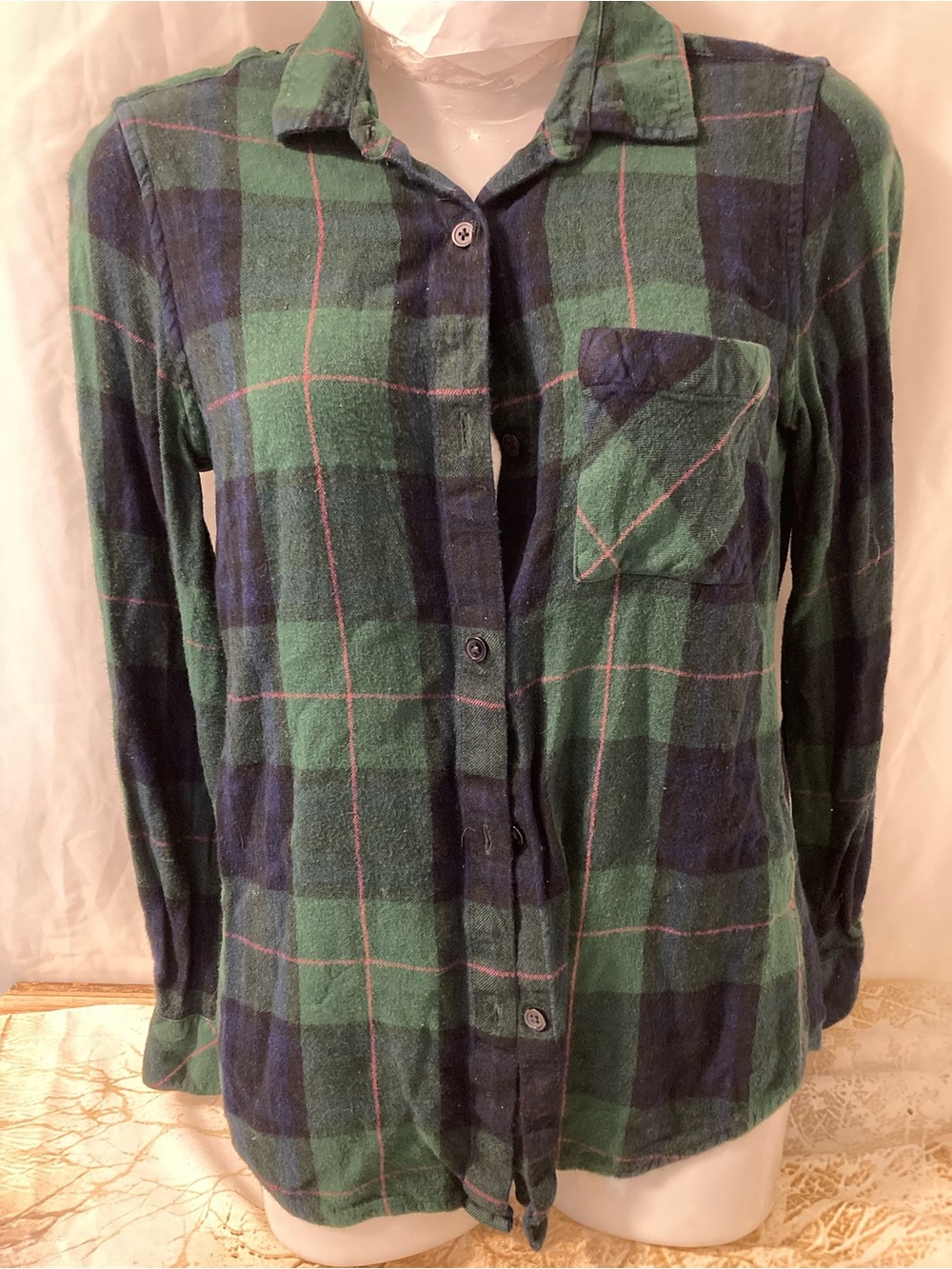 Icone by Simons Green Blue Plaid Flannel Button Up Shirt Women’s P/S